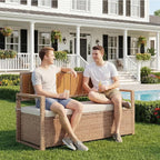 Outdoor Storage Bench with Cushion, Hand-Woven Yellow Wicker Deck Box with by GarveeHome