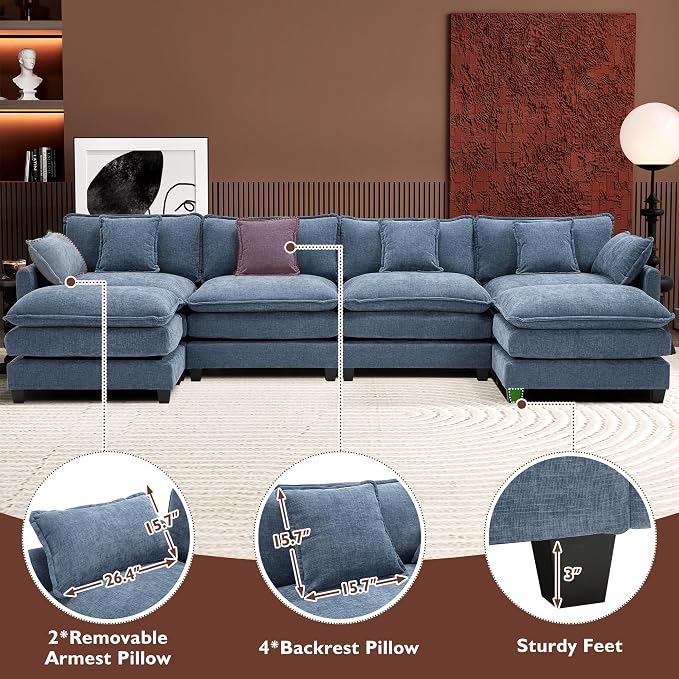 Ihanherry 146" U-Shaped Modern Sofa Modular Sectional Cloud Couch - Image 6