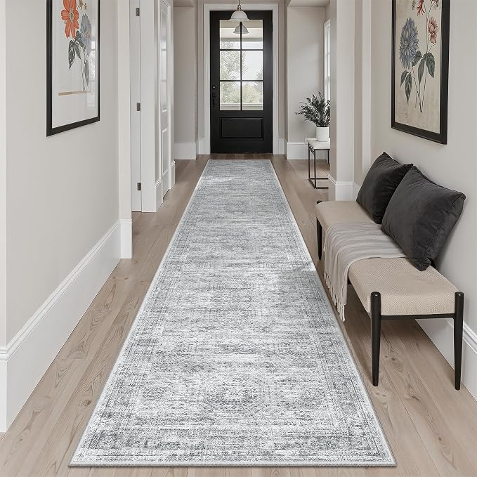 Soalmost Runner Rug 2x12 Washable Non-Slip Hallway Kitchen Runners Grey | Stain - Image 2