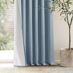 Dusty Blue Pinch Pleat 100% Blackout Linen Curtains 2 Layers 45 Inch Long | - Image 6