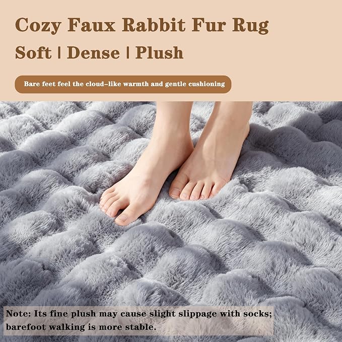 Blue Grey Rabbit Plush Rug 2'x6', Fluffy Shaggy Area Rug - Image 5