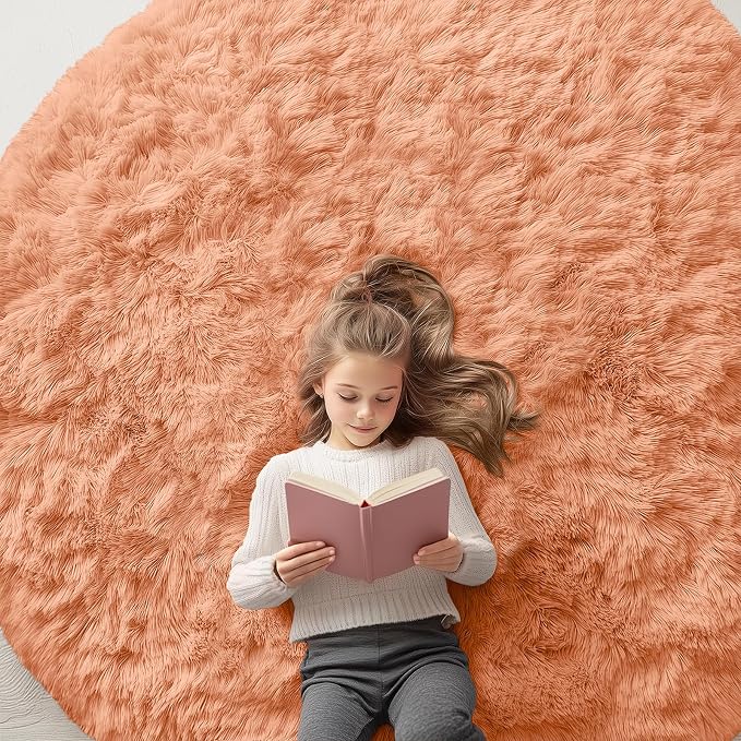 OLANLY Muted Orange Round Rugs for Bedroom by OLANLY