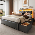 OURPIC Full Size Bed Frame, 2-Tier Storage Headboard & 6 Fabric Drawers by OURPIC