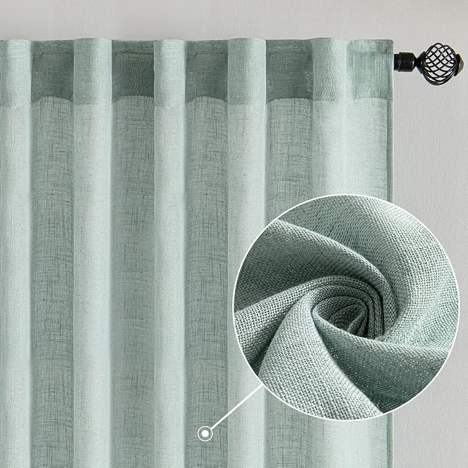 MIULEE Sea Green Linen Curtains 52x90 Inch Long - Image 2