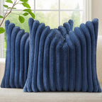 decorUhome Fall Faux Fur Throw Pillow Covers 24x24 Set of 2 Navy Blue | by decorUhome