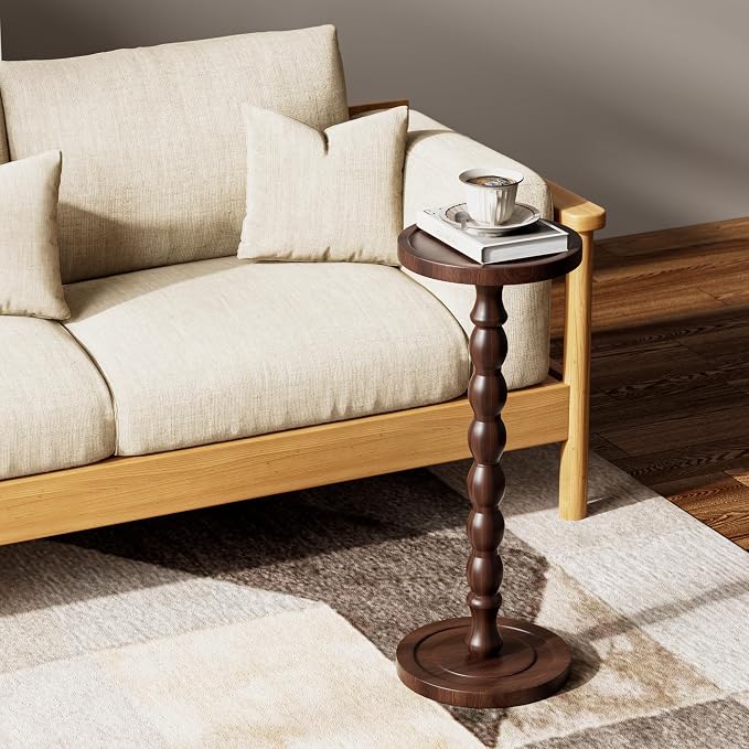 2 Pack Solid Wood Drink Table, Rubber Wood‌ Small Round Side Table - Image 6