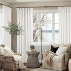 Pinch Pleated Linen 120 Inch Curtains 60 Inch Width Beige White | Light - Image 8