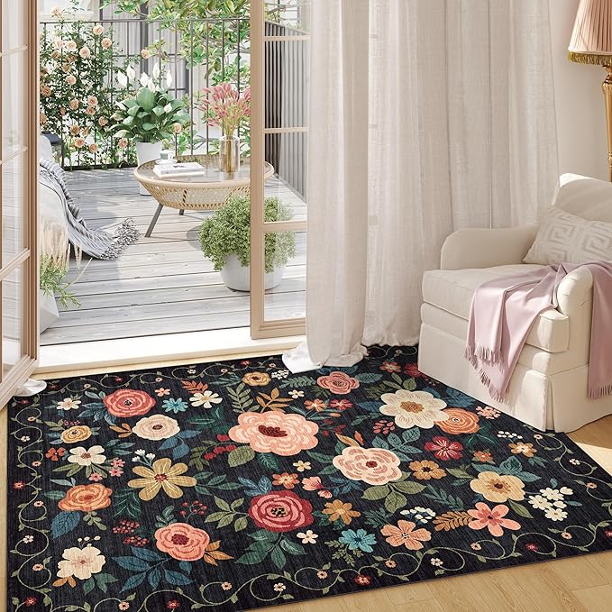 DUKINO 2x3 Door Mat Indoor Entrance, Floral Washable Rug Non Slip, Non-Shedding - Image 6