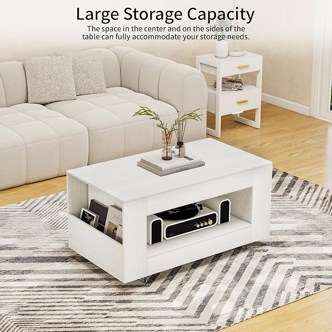 39" Wood Coffee Table for Living Room, Sides Storage - Image 5
