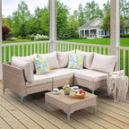 Jing's Villa 5-Piece Outdoor Patio Furniture Set, Ratten Conversation Sectional - Image 9