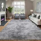 6x9 Area Rugs for Living Room, Large Tie-Dyed Light Grey Fluffy Shag Rug for by ONASAR