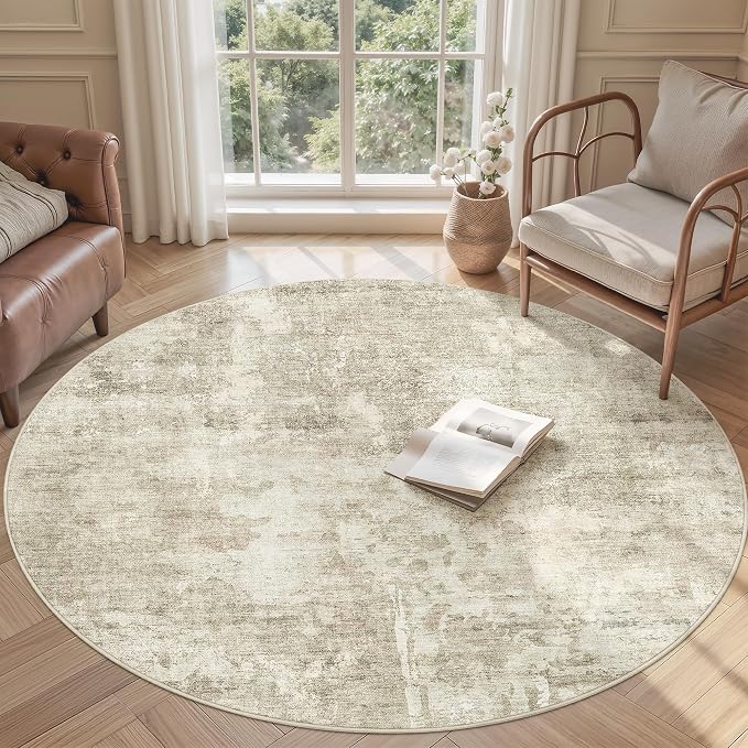 Soalmost Abstract 6x6 Round Rug 6ft Circle Living Room Rugs, Low Pile Stain by Soalmost