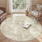 Soalmost Abstract 5x5 Round Rug 5ft Circle Living Room Rugs, Low Pile Stain by Soalmost