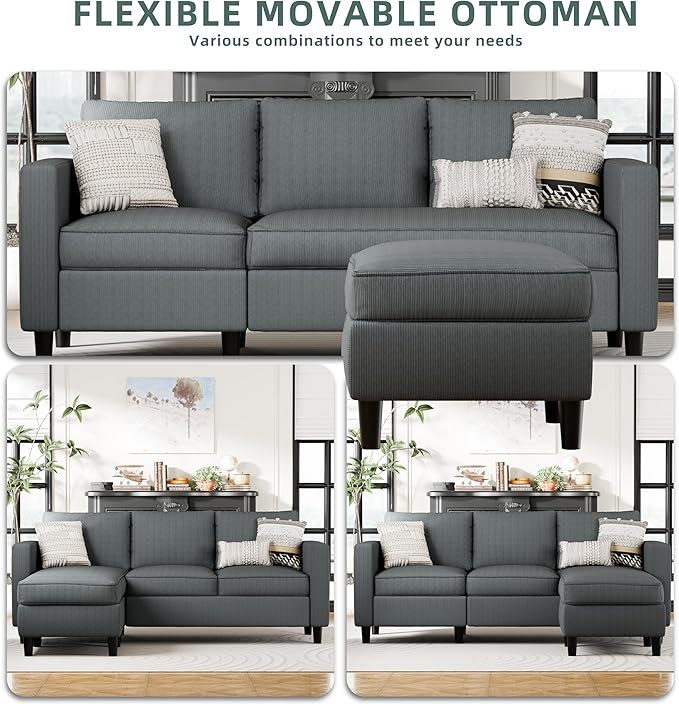 SUNLEI Small L-Shaped Sectional Couch, Modern Grey Couch - Image 4