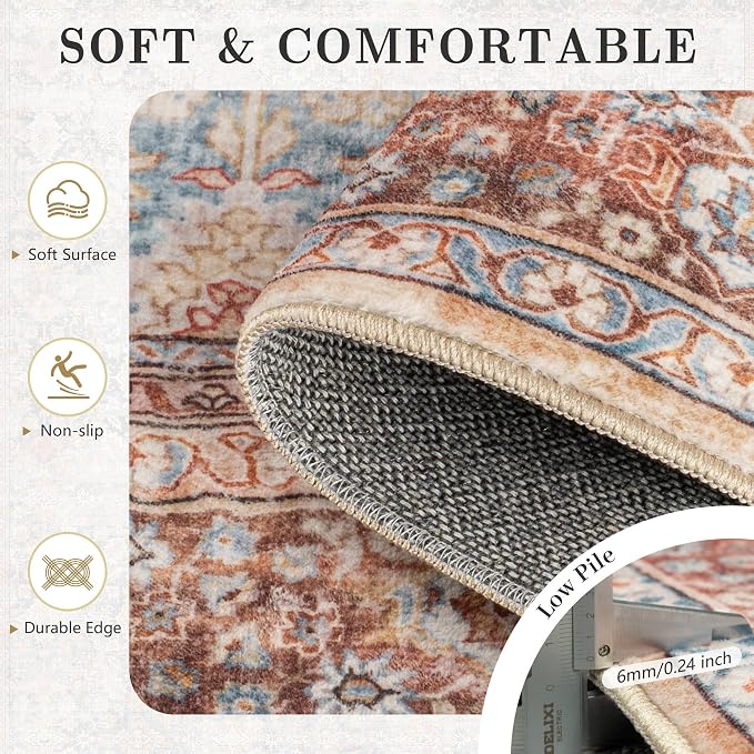 6x9 Area Rugs - Washable Vintage Retro Living Room Rug, Soft Ultra Thin Non - Image 6