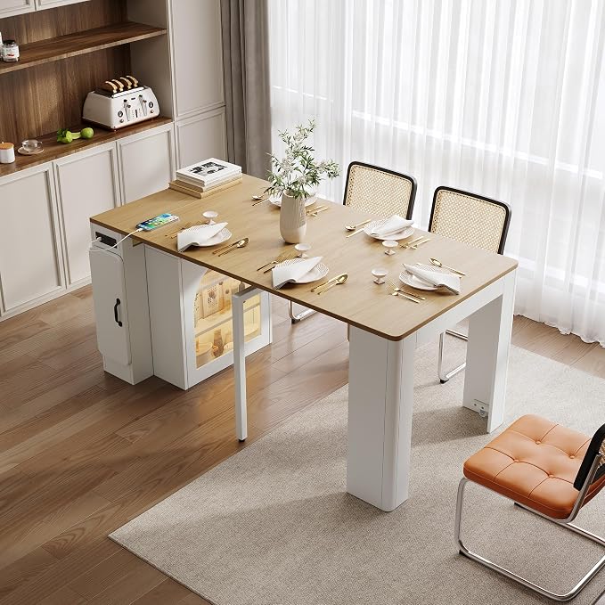 Extendable Dining Table with 3 Removable Middle Leaves, Mobile Rolling Island - Image 3