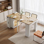 Extendable Dining Table with 3 Removable Middle Leaves, Mobile Rolling Island - Image 3