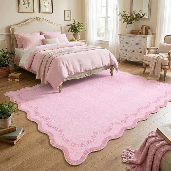 GarveeHome Scalloped Area Rugs 8x10 Large Pink Washable Living Room Rug | Soft - Image 2