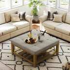 Befurtori Large Square Ottoman Coffee Table, Linen Solid Upholstered Footrest - Image 4