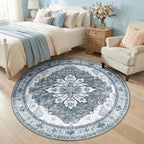 RELEANY Washable Area Rug, Round 5ft, Water Repellent, Pet Friendly, Vintage - Image 2
