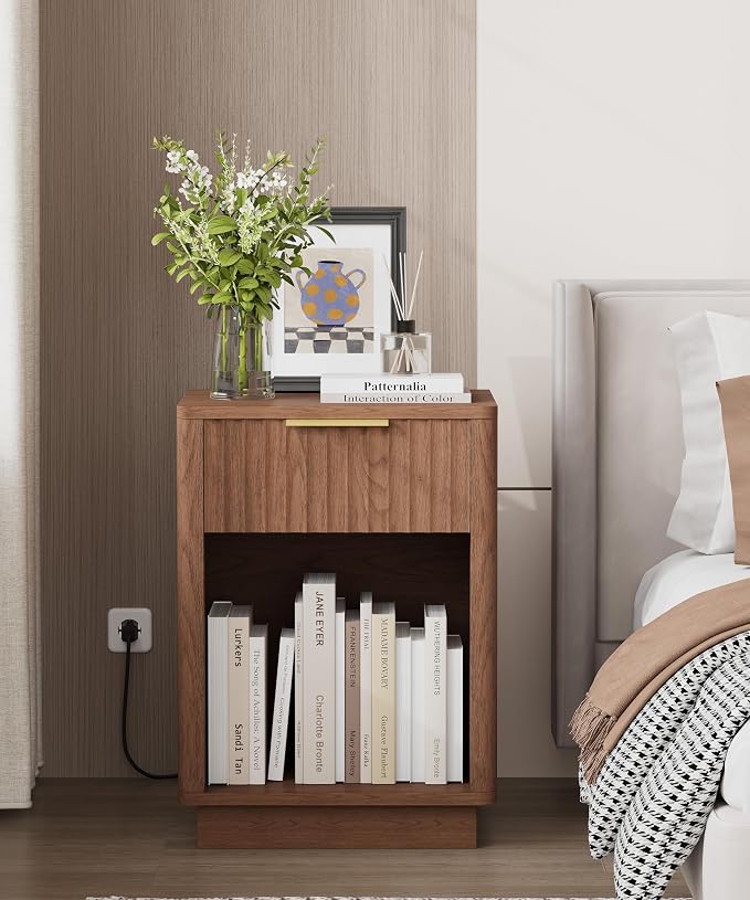 Akxomel Fluted Nightstands Set of 2, Wooden Night Stand - Image 5