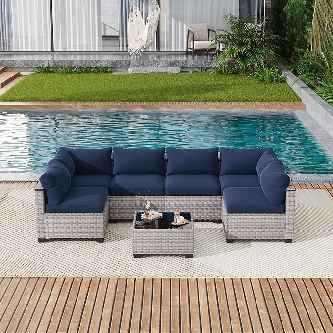 LOUVIXA 7 Piece Outdoor Patio Furniture Set, Outdoor Sectional Sofa, Wicker - Image 8