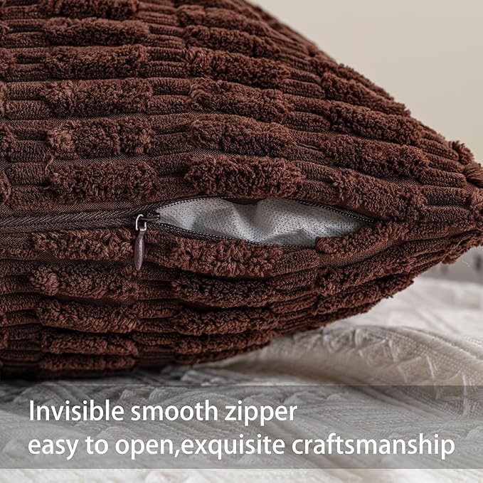 Pack of 2 Corduroy Decorative Throw Pillow Covers 12x24 Inch, Dark Brown | Fall - Image 3