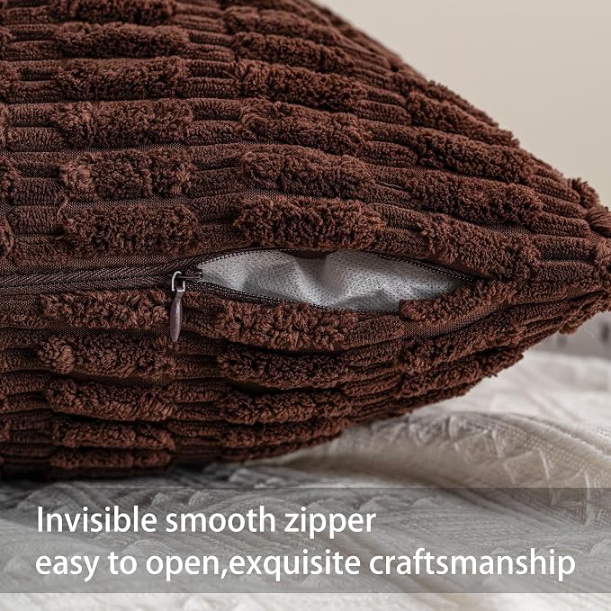Pack of 2 Corduroy Decorative Throw Pillow Covers 20x20 Inch, Dark Brown | Fall - Image 2