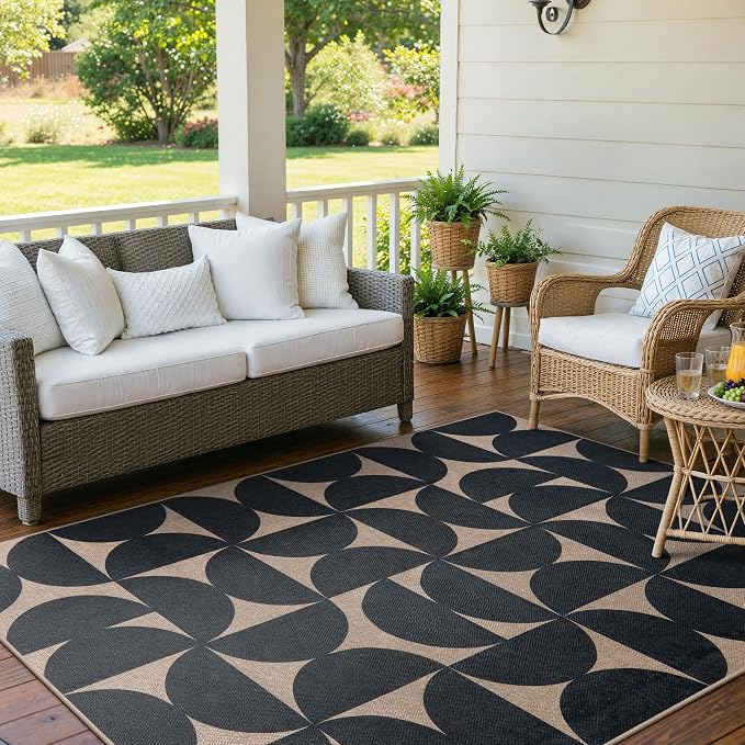 Lahome Semi Circle Easy Jute 5x7 Outdoor Rug, Geometric Washable Area Rug | - Image 8