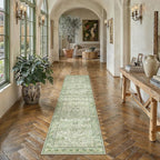 2x6 Light Green Vintage Floral Washable Runner Rug - Image 2