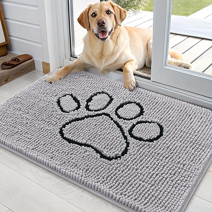OLANLY Dog Door Mat for Muddy Paws 36x24, Paw Print Design Chenille Mud Mat | by OLANLY