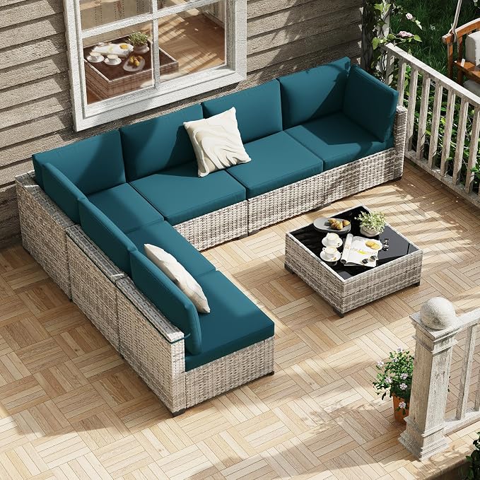 KIGOTY Patio Furniture Set, 7 Pieces Modular Outdoor Sectional Sofa, PE Rattan - Image 2