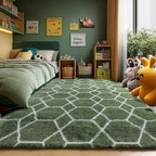 5x7 Area Rugs for Living Room Bedroom, Fluffy Olive Green and White Rug | - Image 6