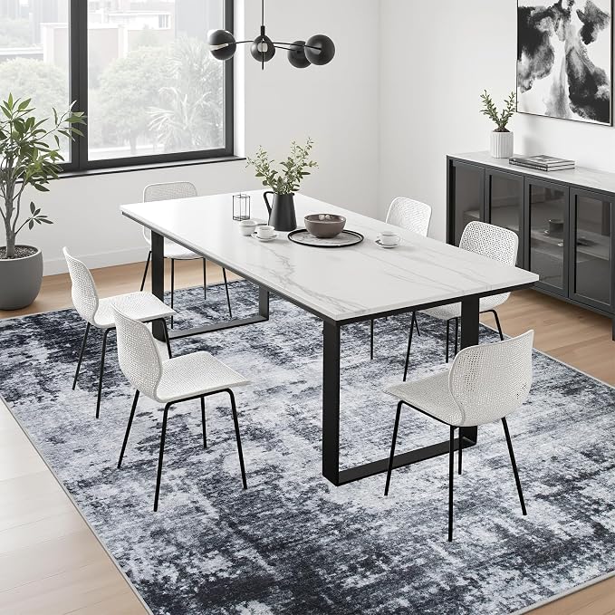 Area Rug Living Room: 6x6 Modern Washable Soft Carpet Dark Black | - Image 4