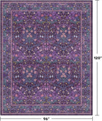 Dark Purple Living Room Rug 8x10, Vintage Violet Floral Area Rugs - Image 2