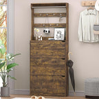BORNOON Shoe Cabinet with 3 Flip Drawers & Coat Rack, Narrow Hidden Shoe - Image 3