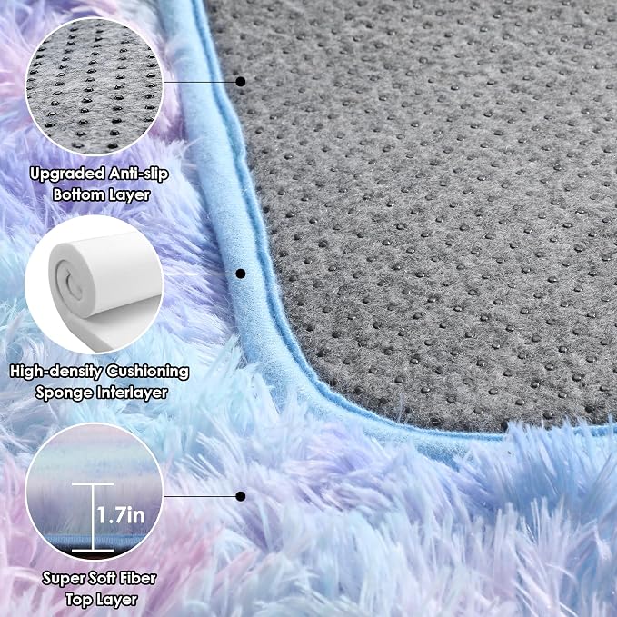 Rainbow Rugs for Girls Bedroom, 5x8 Fluffy Bedside Throw Area Rug, Soft Plush - Image 4
