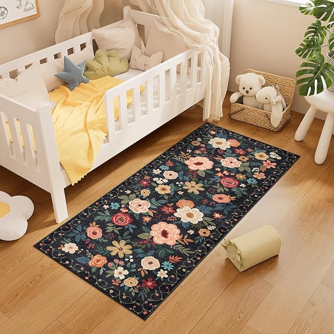 DUKINO 2x5 Runner Rug, Floral Washable Rug - Image 4