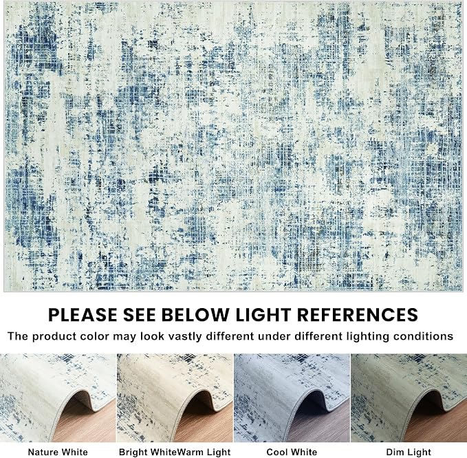 9x12 Washable Area Rug for Living Room Bedroom: Non-Slip Modern Blue Gray | - Image 8