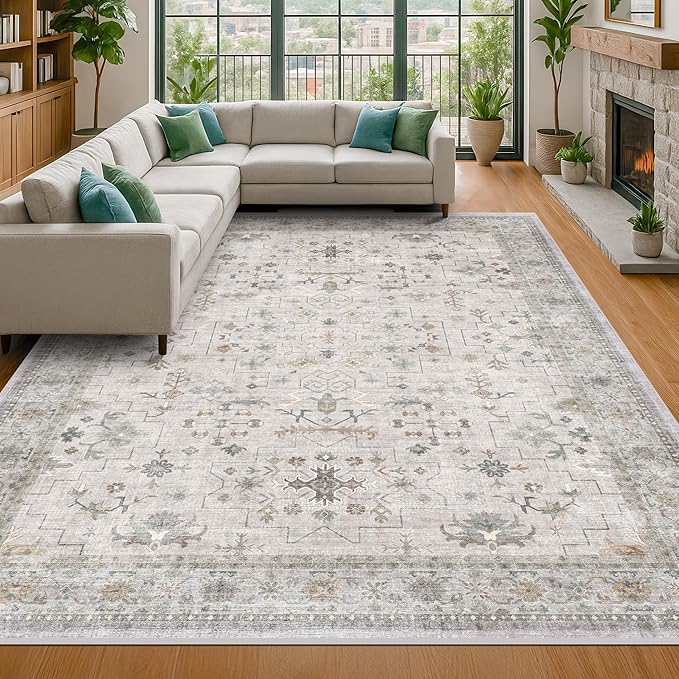 Large Light Gray & Sage 9x12 Living Room Rug - Image 4