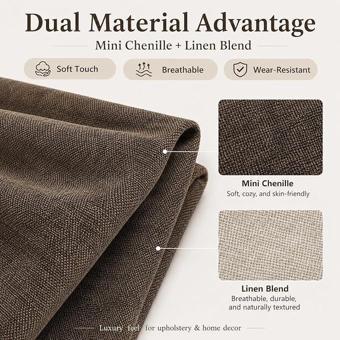 Mini Chenille Linen Blend Upholstery Fabric by the Yard, 57 Inch Wide Soft - Image 2