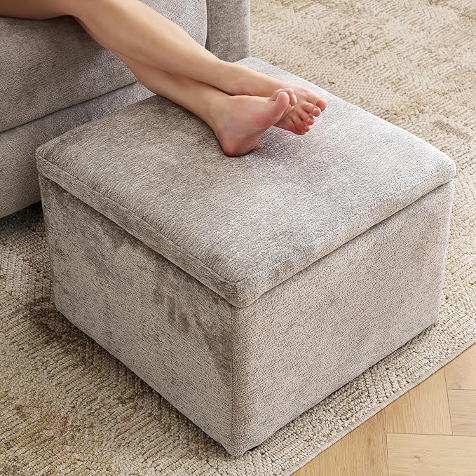 Large Storage Ottoman, Chenille Ottoman Foot Stools, Ottoman Footstool - Image 7