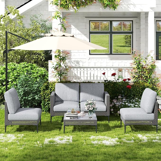 Jocoevol Outdoor Patio Sofa Conversation Set–Rattan 4 Seats Comfortable Couch - Image 2