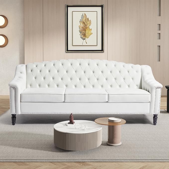 LEVNARY Mid-Century Modern Velvet Sofa, Chesterfield Couch Sleeper Settee by LEVNARY