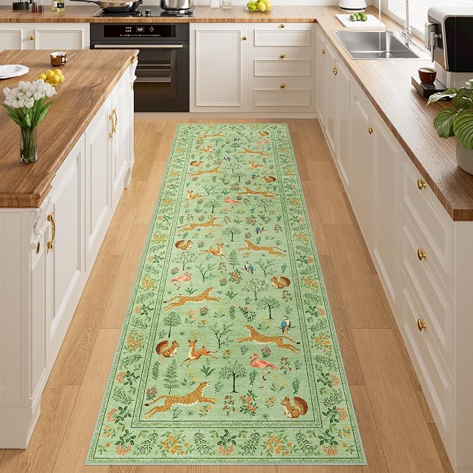 DUKINO 2.6x8 Rug for Hallway, Washable Kitchen Rugs Non Slip, Light Green | Low - Image 5