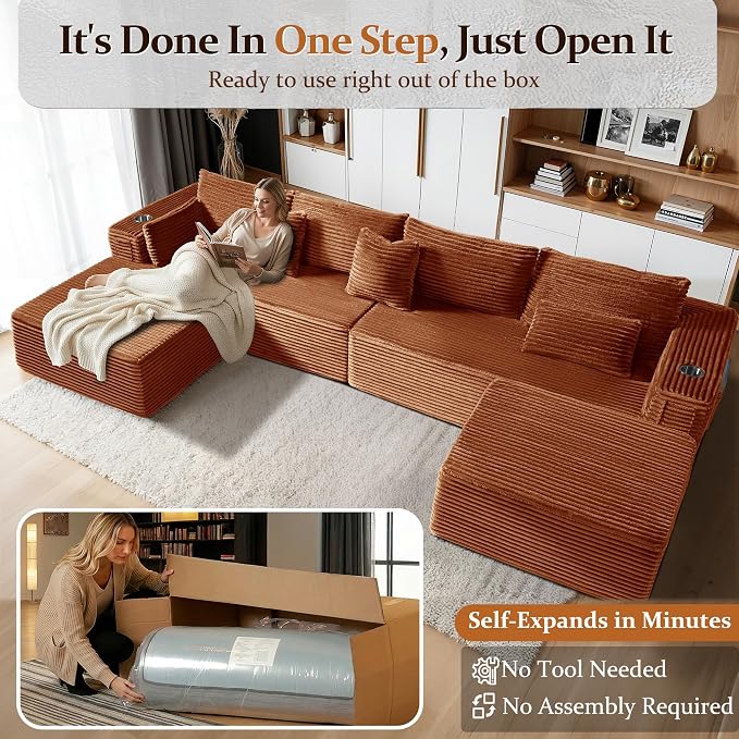 138" Cloud Sectional Couch, Comfort U Shaped Boneless Couch - Image 3