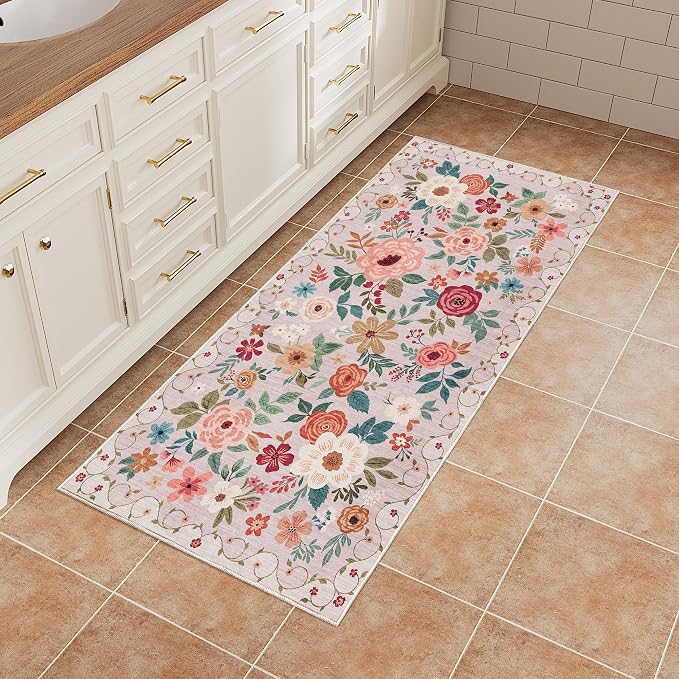 DUKINO 2x4 Entryway Rug, Floral Washable Kitchen Rugs Non Slip, Soft Indoor - Image 7