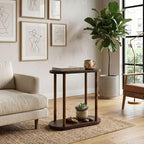 Oval Solid Wood Narrow Side Table, Slim Small Pedestal Coffee Table - Image 4