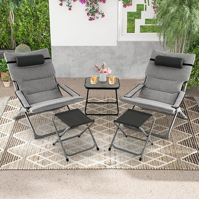 Giantex 5-Piece Patio Bistro Set, Folding Lounge Chairs - Image 2