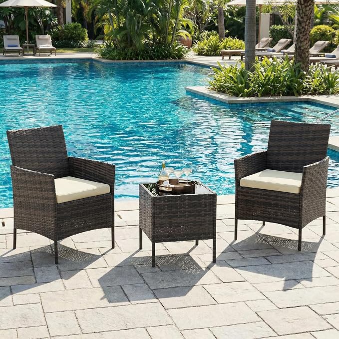 GarveeHome 3-Piece Patio Bistro Set, PE Rattan Outdoor Conversation Furniture - Image 8